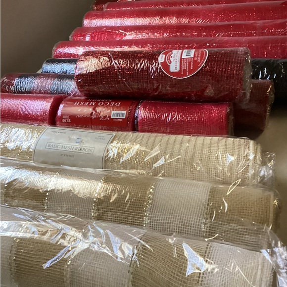 Red and Cream Mesh Ribbon Rolls Bundle 17 Total Rolls - Picture 1 of 13